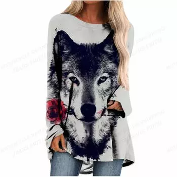 Футболка с 3d принтом волка, женская модная футболка, топы с лошадьми, футболки, свободная повседневная футболка, женские футболки больших размеров, свободные футболки S