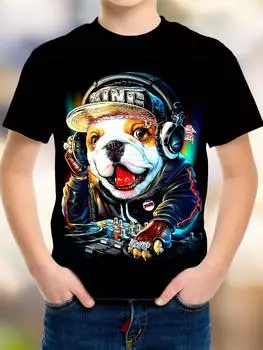Футболка с 3D принтом «Забавная собака, кошки, животные», летняя детская футболка, топ, повседневная, удобная, модная, с короткими рукавами 100