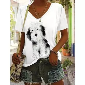 Футболка с 3D-принтом «Животные» Harajuku Cat Dog, женские футболки с персонажами, модная повседневная футболка с коротким рукавом и V-образным вырезом, женская одежда S