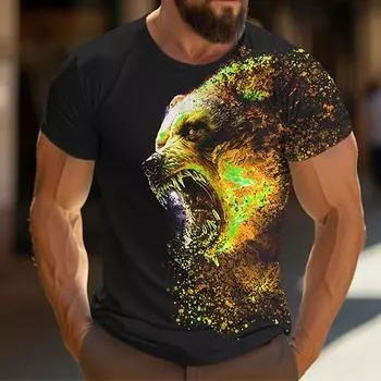 Футболка с 3D принтом животных для мужчин, летняя высококачественная свободная футболка с коротким рукавом в стиле хип-хоп, винтажная одежда, повседневные спортивные топы с круглым вырезом 4XL