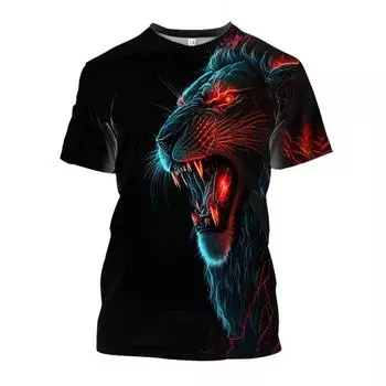 Футболка с 3D принтом животных, модные футболки с рисунком льва, топы с короткими рукавами и круглым вырезом, летние дышащие мужские футболки, мужская одежда с героями мультфильмов S чёрный