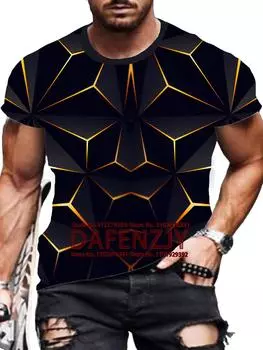 Футболка с 3D-ромбом для мужчин, модные топы с коротким рукавом и круглым вырезом в стиле хип-хоп, абстрактные мужские футболки в стиле Харадзюку, футболки больших размеров, мужская рубашка S чёрный