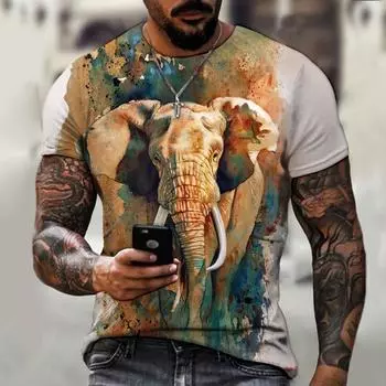 Футболка с 3D животным, мужские футболки с 3D принтом, футболки с изображением слона, собаки, тигра, мужские повседневные футболки в стиле хип-хоп с коротким рукавом, летний топ S