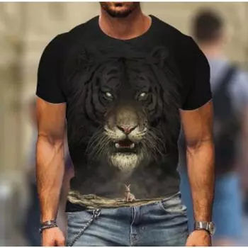 Футболка с 3D животными, мужские футболки с 3D принтом, модные футболки с круглым вырезом, одежда, мужские повседневные футболки с короткими рукавами, летний топ S