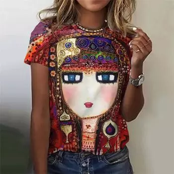 Футболка с абстрактным рисунком лиц, напечатанная на 3D-принте, для женщин, винтажные футболки с девушками, летние свободные футболки с короткими рукавами и круглым вырезом S