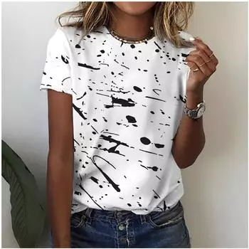 Футболка с акварельным радужным градиентом, футболка с 3D принтом, женская модная футболка с круглым вырезом и коротким рукавом, модная футболка с граффити, женская одежда S