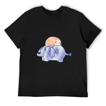 Футболка с акварелью «Маленький ленивец и слон», мужские графические футболки с рисунками из аниме-фигурок S белый