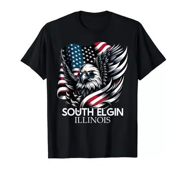 Футболка с американским флагом South Elgin Illinois 4 июля США чёрный