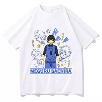 Футболка с аниме Blue Lock Bachira Meguru для мужчин и женщин, модные повседневные топы с мультяшным принтом, футболки высокого качества, летний пуловер, футболка S белый