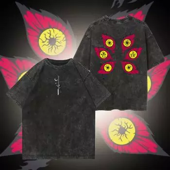 Футболка с аниме-графикой Demon Slayer, мужская винтажная хип-хоп, из стираного хлопка, летняя уличная одежда, мужские топы, одежда S