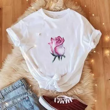 Футболка с азиатским размером и принтом, цветочный стиль, тренд, летний топ 90-х годов, футболка с рисунком, повседневная женская женская футболка с рисунком, женская мода, футболка с коротким рукавом S