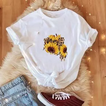 Футболка с азиатским размером и принтом, летний топ с леопардовым цветком и цветочным трендом, футболка с рисунком, повседневная женская женская футболка с героями мультфильмов, женская мода, футболка с коротким рукавом S