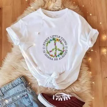 Футболка с азиатским размером и принтом, летний топ, мирный цветочный тренд, футболка с рисунком 90-х годов, повседневная женская женская футболка с героями мультфильмов, женская мода, футболка с коротким рукавом S