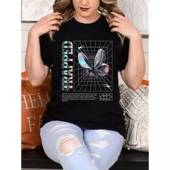 Футболка с бабочкой, унисекс, 100% хлопок, удобная и художественная, идеально подходит для творческих натур и повседневных выходов, уникальный подарок для любителей искусства S