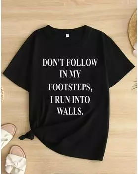 Футболка с буквенным принтом больших размеров, повседневный топ с круглым вырезом и короткими рукавами на весну и лето, женская одежда больших размеров 1XL чёрный