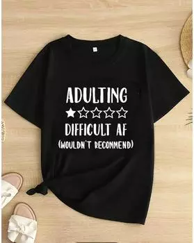 Футболка с буквенным принтом больших размеров, повседневная футболка с круглым вырезом и короткими рукавами, женская одежда больших размеров 1XL чёрный