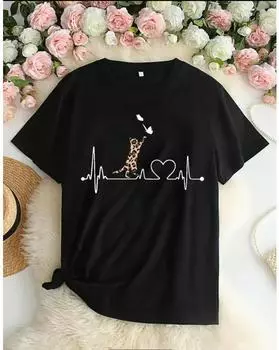 Футболка с буквенным принтом больших размеров, повседневная футболка с круглым вырезом и короткими рукавами, женская одежда больших размеров 1XL чёрный