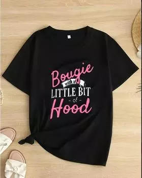 Футболка с буквенным принтом больших размеров, повседневная футболка с круглым вырезом и короткими рукавами, женская одежда больших размеров 1XL чёрный