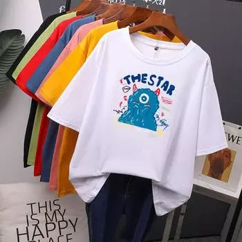 Футболка с буквенным принтом из мультфильма, женские хлопковые летние футболки большого размера, мягкий женский джемпер, топ M чёрный