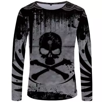 Футболка с черепом, мужская 3D-футболка с длинным рукавом и круглым вырезом, повседневная мужская одежда с цифровой печатью, коллекция цельных волос S