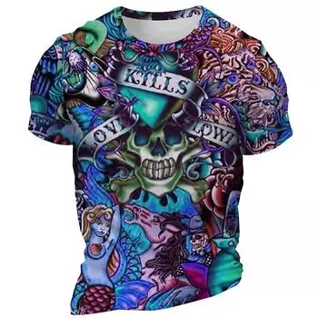 Футболка с черепом, мужская летняя уличная мужская футболка в стиле ретро, винтажная футболка большого размера для мужчин, уличная футболка с 3d принтом, короткие рукава S