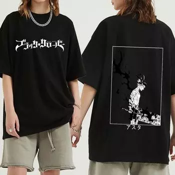 Футболка с черным клевером Harajuku Hot Anime Asta Yuno GraphicCartoon с коротким рукавом и круглым вырезом Модная двусторонняя футболка Аниме Футболка S чёрный