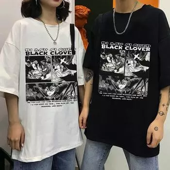 Футболка с черным клевером японского аниме, мужская футболка Asta Manga, летние топы с мультяшным рисунком, футболки унисекс, модная футболка унисекс, футболка в стиле Харадзюку, мужская S чёрный