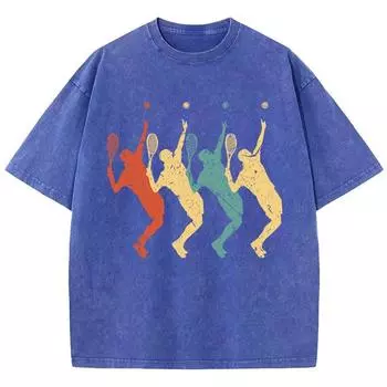 Футболка с четырьмя разноцветными тенями теннисистов, мужская футболка Vigor Comfort, хлопковая футболка с круглым вырезом, топы Normcore S