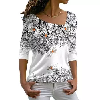 Футболка с цифровой 3D-печатью для женщин 2023 года, весна-осень, повседневная одежда с длинным рукавом для отдыха, свободные топы, удобные, универсальные 7XL