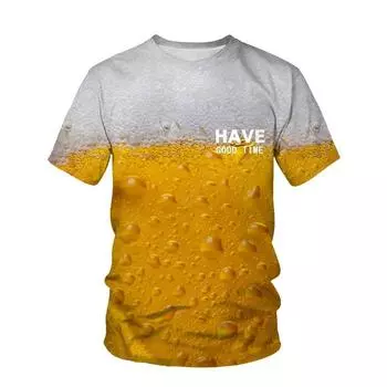 Футболка с цифровым принтом пива. Мужская и женская модная футболка с коротким рукавом. S