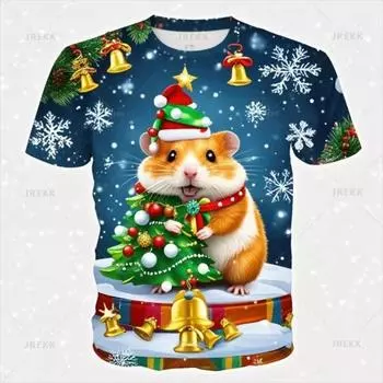 Футболка с цифровым принтом в виде милого животного 3D-хомяка Веселого Рождества Футболки с рисунком Circetidae для женщин S