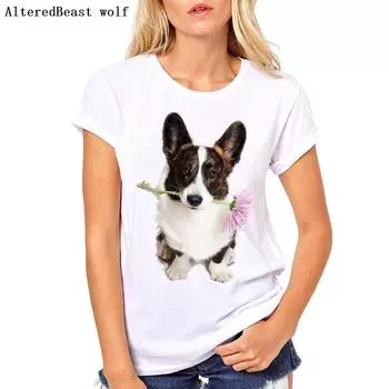 Футболка с цветком в День святого Валентина женская футболка с принтом вельш-корги милая милая собака мопс 2XL белый
