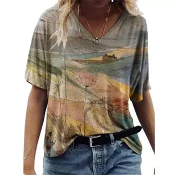 Футболка с цветочным принтом 3d Harajuku повседневные женские футболки с коротким рукавом модные персонажи топы футболки с V-образным вырезом женская одежда больших размеров S