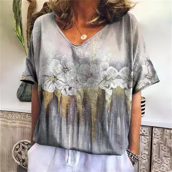 Футболка с цветочным принтом 3d Harajuku повседневные женские футболки с коротким рукавом модные персонажи топы футболки с V-образным вырезом женская одежда больших размеров S