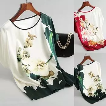 Футболка с цветочным принтом, крутая женская футболка больших размеров, элегантная футболка с цветочным принтом для покупок 2XL зелёный