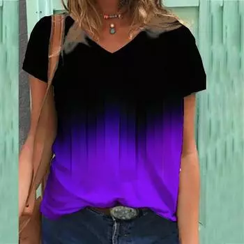 Футболка с цветочным принтом, женская футболка с короткими рукавами и V-образным вырезом S