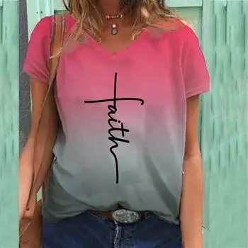 Футболка с цветочным принтом, женская футболка с короткими рукавами и V-образным вырезом S