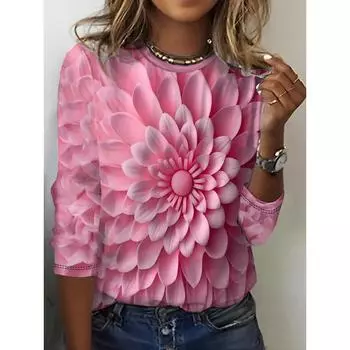 Футболка с цветочным принтомПовседневный топ с коротким рукавом для весны и летаЖенская одежда 100