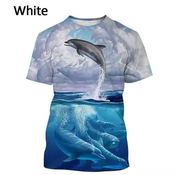 Футболка с дельфином 2022 года, женская повседневная модная дышащая футболка с коротким рукавом, уличный топ с изображением морского животного эльфа S