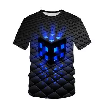 Футболка с дизайном кубика Рубика для мужчин, модные футболки с 3D-принтом, оригинальные летние повседневные футболки с короткими рукавами и круглым вырезом, спортивная свободная футболка S чёрный
