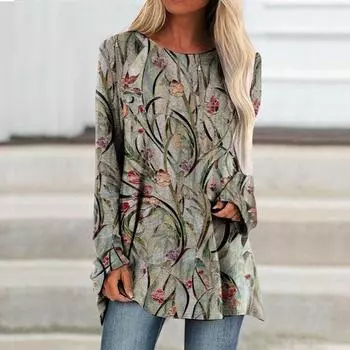 Футболка с длинным рукавом 2024 года с принтом Y2k Fashion Top Trend Осенняя свободная женская одежда S