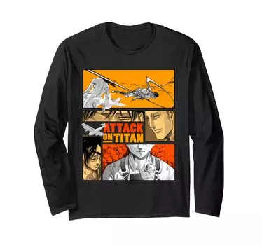 Футболка с длинным рукавом «Атака титанов: битва небес и земли» [Официальные товары] 1-F9 чёрный