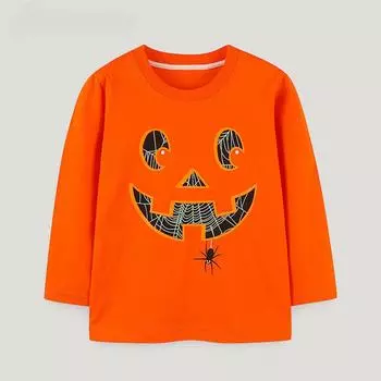Футболка с длинным рукавом Autumn Pumpkin Glow для детей с принтом на Хэллоуин, детская одежда для мальчиков и девочек, повседневная удобная футболка 2Y(90cm)