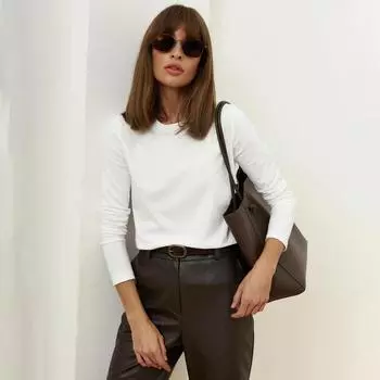 Футболка с длинным рукавом Beiyingni весна-осень, женская, однотонная, хлопковая, мягкая, с круглым вырезом, женская, высококачественная, повседневная, базовая футболка S чёрный