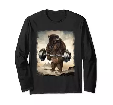 Футболка с длинным рукавом Bison Buffalo Muscle Training для поднятия тяжестей чёрный