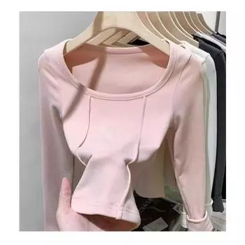 Футболка с длинным рукавом De Velvet женская осенне-зимняя теплая с коротким основанием, утягивающий топ Tide S