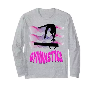 Футболка с длинным рукавом для девочек, гимнастическое бревно, красочная, с завитками синий