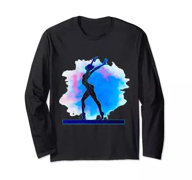 Футболка с длинным рукавом для девочек на бревне в розовых и синих тонах чёрный