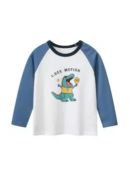 Футболка с длинным рукавом для мальчиков 27kids 2024 года, осень 90cm грязно-белый/темно-синий