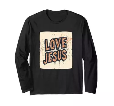 Футболка с длинным рукавом для взрослых и детей с изображением Иисуса «Pretty Love» чёрный